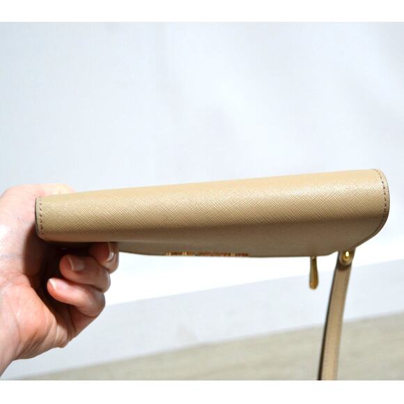 Michael Kors Jet Set Leather Double Zip Phone Case Wallet Wristlet Tan - Picture 3 of 11